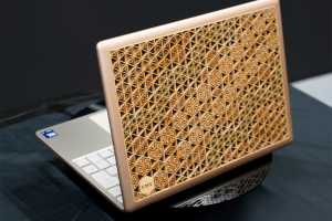Fujitsu's custom kumiko wood inlay laptop is one of a kind